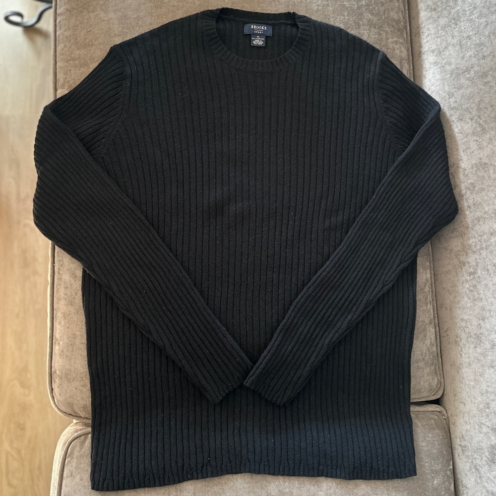 BROOKS Sport Men's Ribbed Crewneck Lambswool Sweater Black Australia Size XL